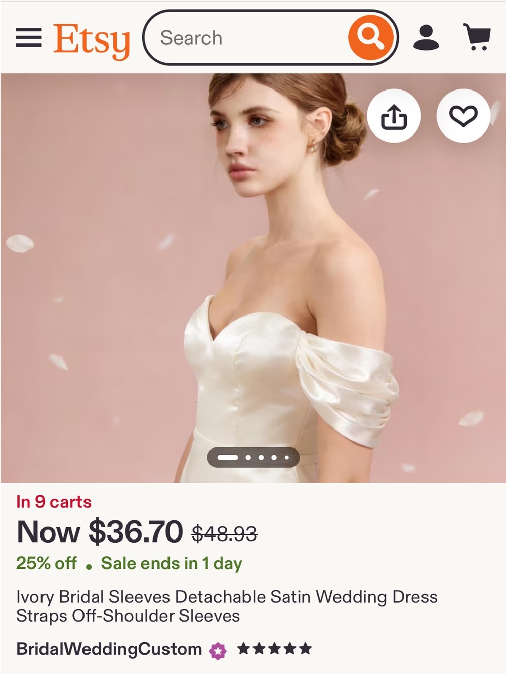 Bridal Sleeves Detachable Satin Wedding Dress Straps Off-Shoulder Sleeves